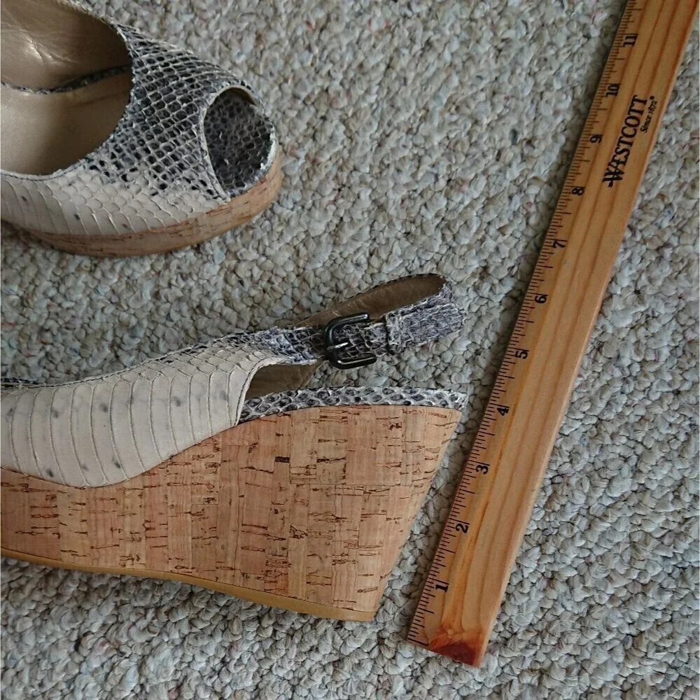 Stuart Weitzman Jean Snake-Embossed Leather Slingback Wedge Sandal Size 8M